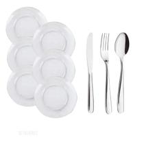 6 Pratos Astral Fundos E 18 Talheres Inox Refeição 6 Pratos Astral Fundos E 18 Talheres Inox Refeição