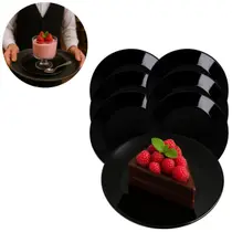 6 Pratos de Vidro Opaline Preto 19cm para Sobremesa