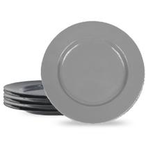 6 Pratos em Melamina Cinza 25,5cm Buffet Restaurante Hotel