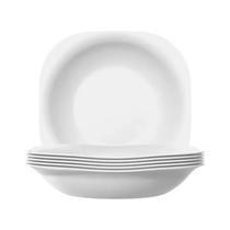 6 Pratos Fundo de Vidro Opalino Branco Quadrado Plaza Nadir 21cm