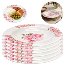 6 Pratos Fundos Melamina Floral 22,5cm Louça Resistentes 6 Pratos Fundos Melamina Floral 22,5cm Louça Resistentes