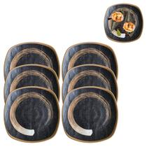 6 Pratos Oriental Preto 20cm Restaurante Japones Melamina