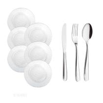 6 Pratos Primavera Fundos E 18 Talheres Inox Refeição 6 Pratos Primavera Fundos E 18 Talheres Inox Refeição