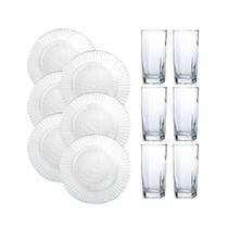 6 Pratos Primavera Fundos E 6 Copos Quadrados Transparente