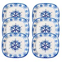 6 Pratos Quadrado Melamina Decorado 21cm Restaurante Jantar