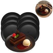 6 Pratos Raso Preto Resistente Oriental Sobremesas 18,5cm