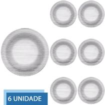 6 Pratos Raso Redondos 23cm Diamante Refeição Transparente