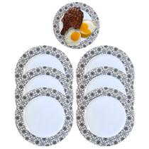 6 Pratos Raso Refeição Buffet Decorado Melamina 25cm Preto