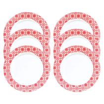 6 Pratos Raso Refeição Buffet Festa Melamina 25cm Vermelho
