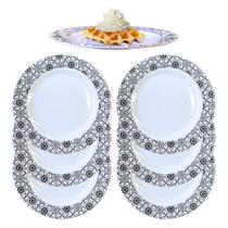 6 Pratos Sobremesa em Melamina 20cm Preto Elegante Raso