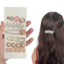 6 Presilha Clip Cabelo Pérolas Flor Prendedor Grampo Penteado Praia