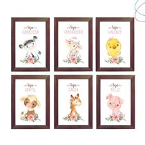 6 Quadros Decorativos c/ moldura Animais da Fazenda Menina 6 Quadros Decorativos c/ moldura Animais da Fazenda Menina