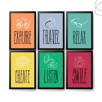 6 Quadros Decorativos explore create relax smile travel 6 Quadros Decorativos explore create relax smile travel