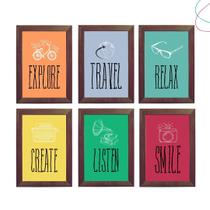 6 Quadros Decorativos explore create relax smile travel 6 Quadros Decorativos explore create relax smile travel
