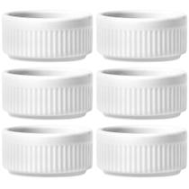 6 Ramekins Tigelas Porcelana 130ml Canelado Germer Branco Molhos Crème Brûlée