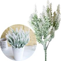 6 Ramos Planta Lavanda Branca Artificial Com 35 Folhas 40cm