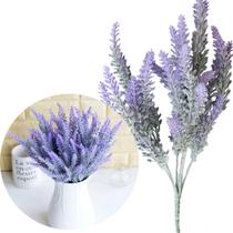 6 Ramos Plantas Lavanda Artificiais Roxo Com 35 Folhas 40cm
