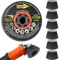 6 Rebolos Copo Cônico 4 Polegadas Grão 120 Rosca M14 Mármore Porcelanato Granito Forcety