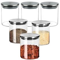 6 Recipientes De Vidro Hermetico Redondo Tampa Inox 300ml
