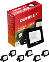 6 Refletor Ourolux Slim 10w Bivolt Ip65 Cor Da Luz 6500k