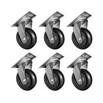 6 Rodízios 514 Ferro/Borracha Placa Giratória s Trava 80Kg