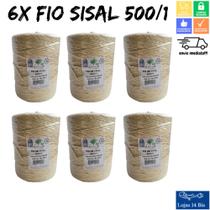 6 Rolos de Fio de Sisal 100% Natural sem Rasar 500/1 2,0mm Rolo 1Kg com 500m APAEB
