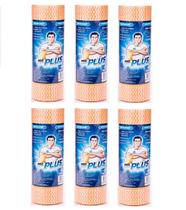 6 Rolos De Pano Tipo Perfex 30cm X 25 Metros Mr Plus Laranja