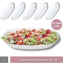 6 Saladeiras Tigelas Travessas Oval Melamine Branca 30Cm