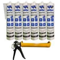6 Silicone Acético Alumínio Branco + Aplicador Profissional 6 Silicone Acético Alumínio Branco + Aplicador Profissional