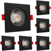 6 Spot Led Quadrado 5W Branco Frio 6500k Preto Bivolt - Branco-frio - 110V/220V