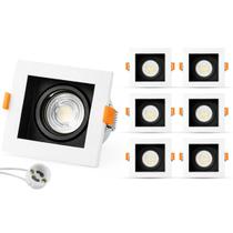 6 Spots Recuado Embutir Luminária + Lâmpadas Led Mr16 Dicroica Gu10 Quadrado Teto Sala Branco Preto Cor Spots + Lâmpadas