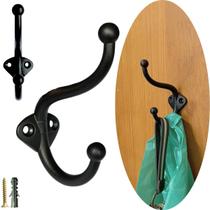 6 Suporte Gancho Cabide Duplo Preto para Parede Toalha Roupas