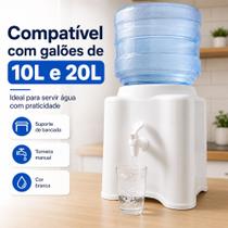 6. Suporte Para Garrafão De Água 10L 20L Branco Com Torneira Manual Frontal Para Mesa Copa E Cozinha
