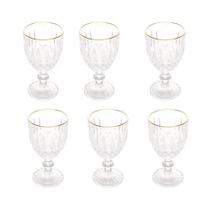 6 Taças De Água Wolff Com Fio Dourado Greek De Vidro 345ml