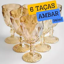 6 Taças De Vidro 340ml Vinho Água Suco Ambar Dourada Furta-cor Transparente Sofisticado Resistente