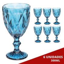 6 Taças de Vidro Diamond Azul Água Suco 300ML Tendência - Ecos
