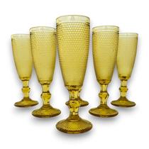 6 Taças Flute Champanhe Bolinhas Âmbar Vidro 185ml Espumante