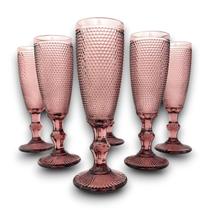 6 Taças Flute Champanhe Bolinhas Marsala Vidro 185ml