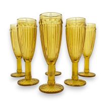 6 Taças Flute Champanhe Decorada Âmbar Vidro 185ml Espumante