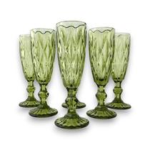 6 Taças Flute Diamante Verde Esmeralda Champanhe Vidro 140ml 6 Taças Flute Diamante Verde Esmeralda Champanhe Vidro 140ml