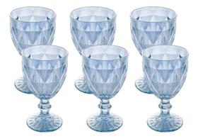 6 Taças Vidro Diamond Diamante Azul Metalizado Água Vinho Cor Azul Claro Espelhado 325ml