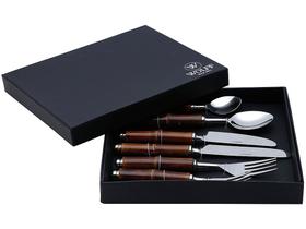6 Talheres Com Cabo De Bambu Wolff De Aço Inox 6 Talheres Com Cabo De Bambu Wolff De Aço Inox