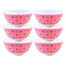 6 Tigela Bowl Melamina Vermelho Decorado Sobremesa 400ml