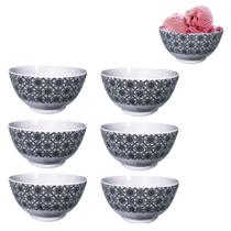 6 Tigela Bowl Redonda Melamina Preto Decorado Sobremesa 400ml