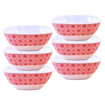 6 Tigela Quadrada Bowl Melamina Decorada Sobremesa 300ml