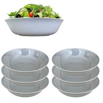 6 Tigelas Bowl Saladeira Funda Melamina Cinza Cozinha 1,4L