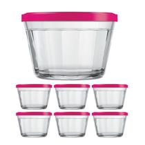 6 Tigelas de Vidro Americano C Tampa Gelatina Papinha 350ml