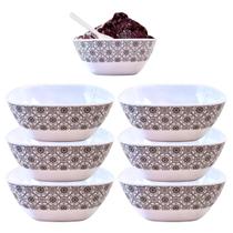 6 Tigelas Quadrada Bowl Melamina Decorada Sobremesa 300ml
