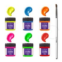 6 Tintas Neon Pincel Facial Color Make Maquiagem Festa Fluorecente