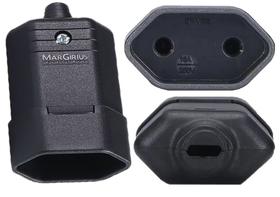 6 Tomada Plug Femea 2 Pinos 10a 180 Graus Preto Margirius